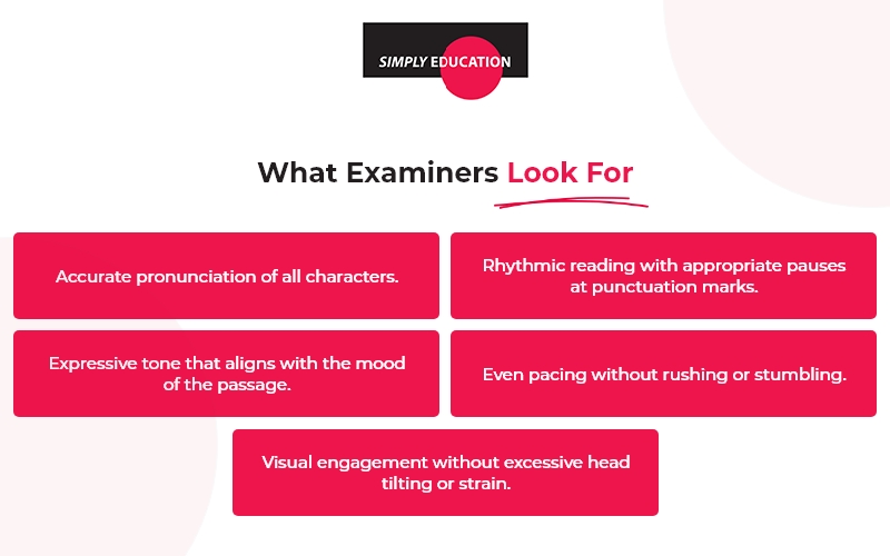 A graphic of tips for the Chinese oral reading component.