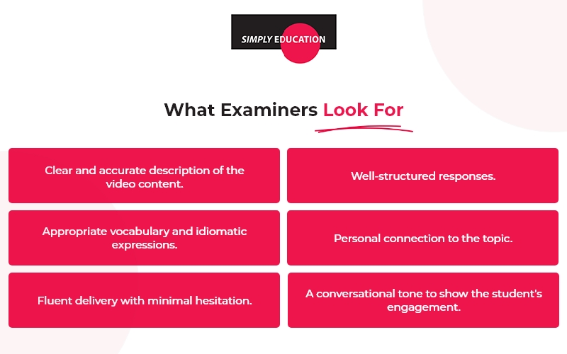 A graphic of what examiners look for in an oral exam.